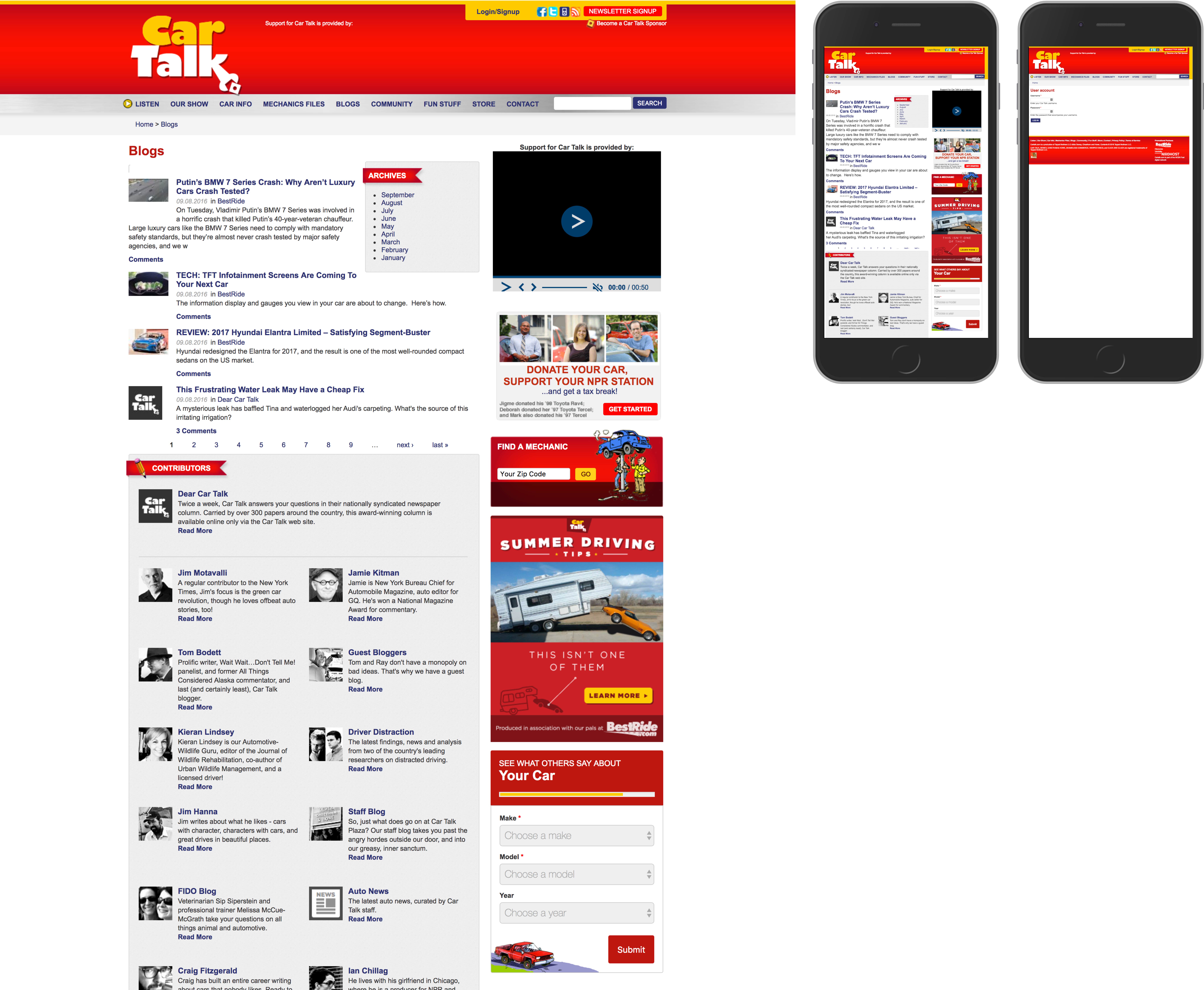 Before and after example of Car Talk website redesign.