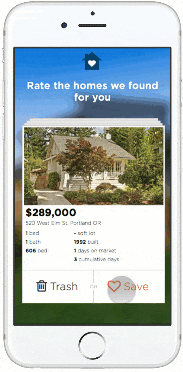 Tinder-like user experience for homes.
