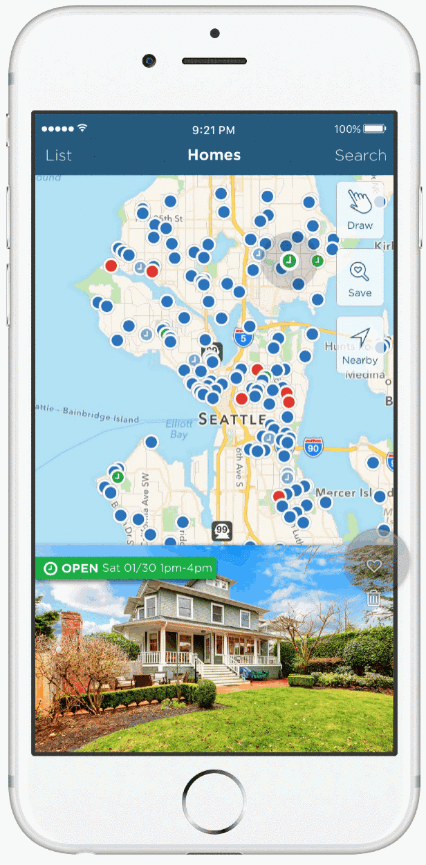 Animation to help the app user understand where to find a newly saved home.